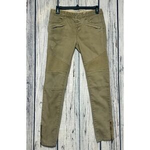 Free People Jeans Womens 27x27 Beige Moto Skinny Ankle Zip Denim Pants Khaki